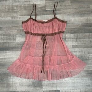Y2K Vintage Victoria's Secret Pink and Brown Sheer Babydoll Top